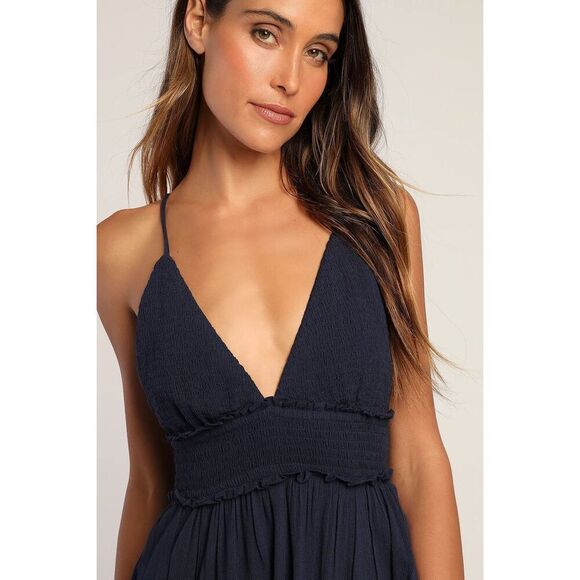 Lulus Essentially Elegant Navy Blue Sleeveless Backless Midi Dress Size M New - Picture 3 of 11